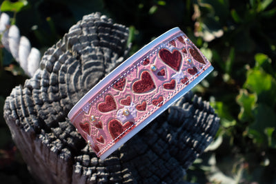 For the Love of Dogs - Valentine's Hearts dog collar. Tooled leather, Limited Edition.