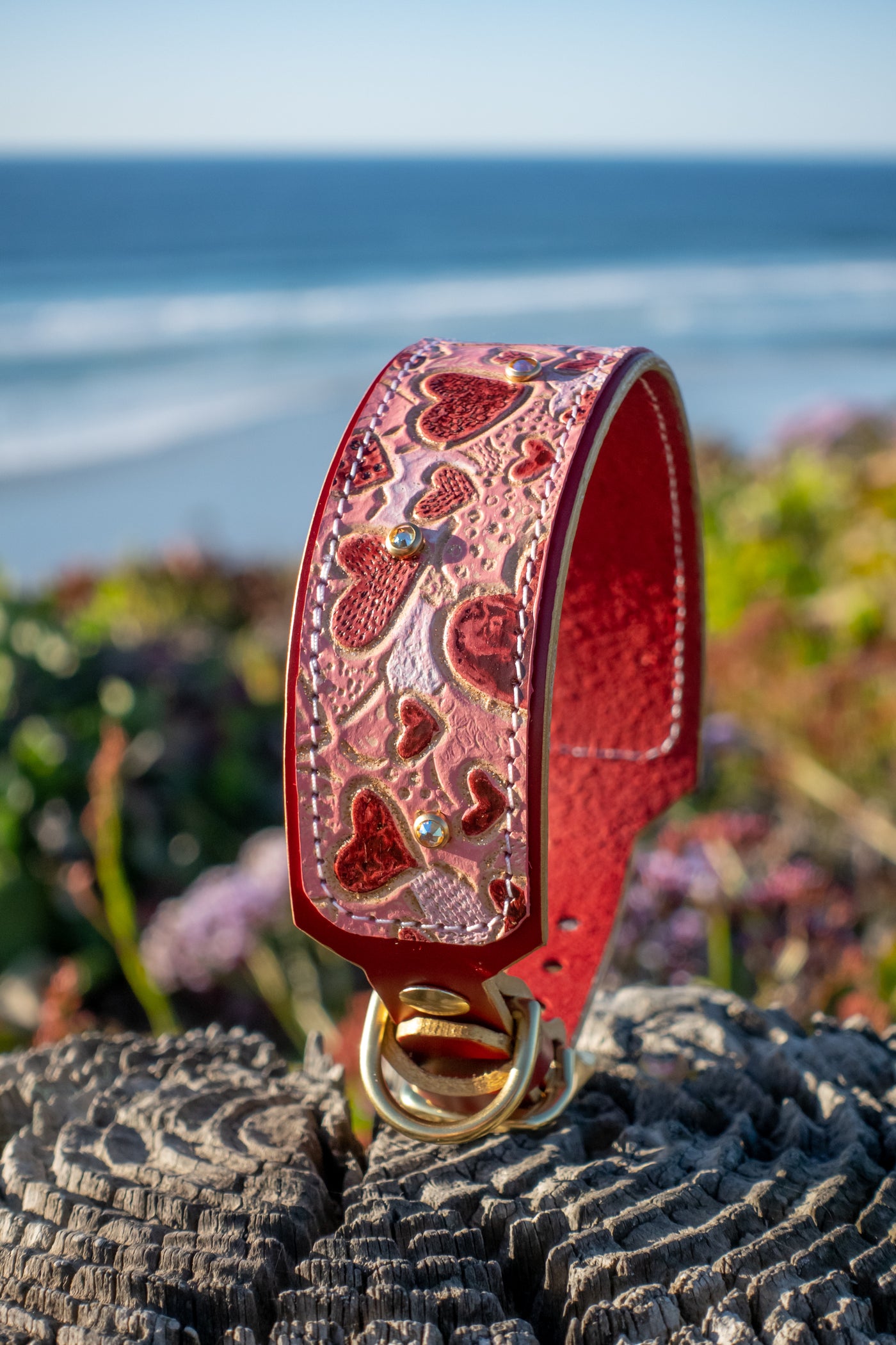 For the Love of Dogs - Valentine's Hearts dog collar. Tooled leather, Limited Edition.