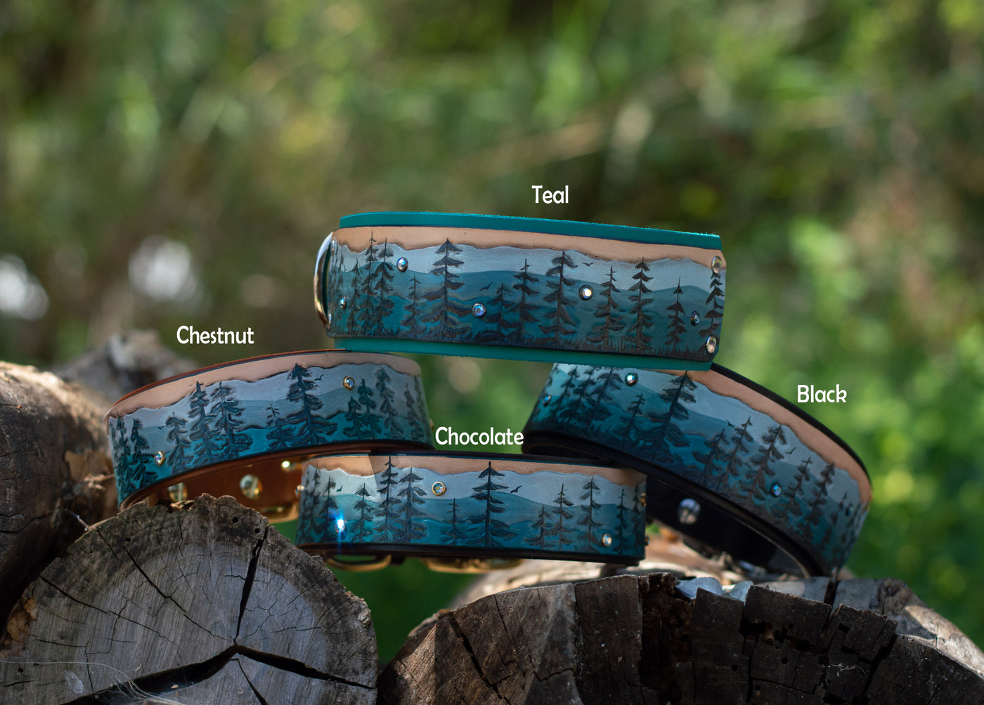 Mountain & Pine Trees Dog Collar (Misty Pines)